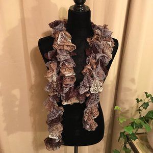 NWOT Ruffled Scarf Brown / Gray Extra Long